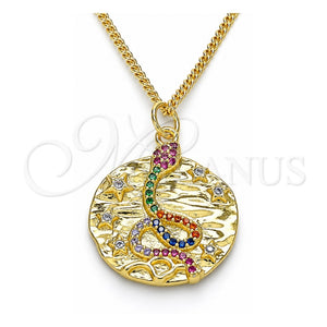 Collares con Dije 04.341.0063.20 Oro Laminado, Diseño de Serpiente y Estrella, con Micro Pave Multicolor, Pulido, Tono Dorado (Grosor 02 MM, 20 Pulgadas de Largo)