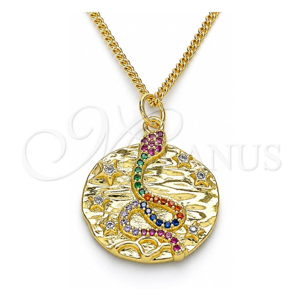 Collares con Dije 04.341.0063.20 Oro Laminado, Diseño de Serpiente y Estrella, con Micro Pave Multicolor, Pulido, Tono Dorado (Grosor 02 MM, 20 Pulgadas de Largo)