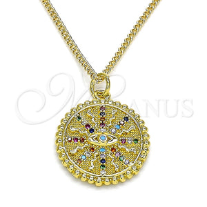 Collares con Dije 04.341.0064.20 Oro Laminado, Diseño de Ojo Griego, con Multicolor Micro Pave, Pulido, Tono Dorado (02 MM Thickness, 20 Inches Length)