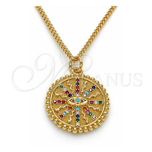 Collares con Dije 04.341.0064.20 Oro Laminado, Diseño de Ojo Griego, con Micro Pave Multicolor, Pulido, Tono Dorado (Grosor 02 MM, 20 Pulgadas de Largo)