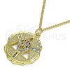 Collares con Dije 04.341.0065.20 Oro Laminado, Diseño de Judaica y Mano de Dios, con Micro Pave Multicolor, Pulido, Tono Dorado (Grosor 02 MM, 20 Pulgadas de Largo)