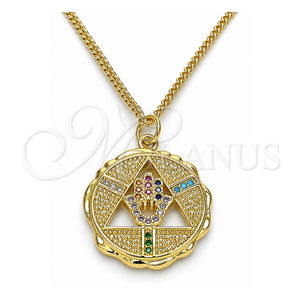 Collares con Dije 04.341.0065.20 Oro Laminado, Diseño de Judaica y Mano de Dios, con Micro Pave Multicolor, Pulido, Tono Dorado (Grosor 02 MM, 20 Pulgadas de Largo)