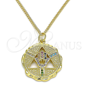 Collares con Dije 04.341.0065.20 Oro Laminado, Diseño de Mano de Dios, con Multicolor Micro Pave, Pulido, Tono Dorado (02 MM Thickness, 20 Inches Length)