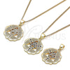 Collares con Dije 04.341.0065.20 Oro Laminado, Diseño de Judaica y Mano de Dios, con Micro Pave Multicolor, Pulido, Tono Dorado (Grosor 02 MM, 20 Pulgadas de Largo)