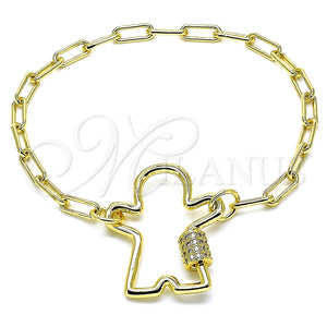 Pulsera Elegante 03.341.0073.07 Oro Laminado, Diseño de Niñito Pequeño, con Blanca Micro Pave, Pulido, Tono Dorado (04 MM Thickness, 7 Inches Length)