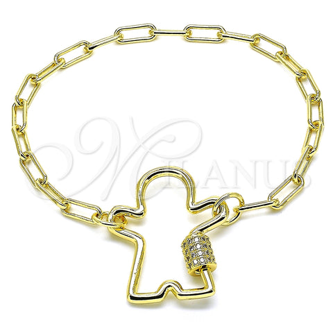 Pulsera Elegante 03.341.0073.07 Oro Laminado, Diseño de Niñito Pequeño, con Blanca Micro Pave, Pulido, Tono Dorado (04 MM Thickness, 7 Inches Length)