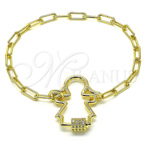 Pulsera Elegante 03.341.0074.07 Oro Laminado, Diseño de Niñita Pequeña, con Blanca Micro Pave, Pulido, Tono Dorado (04 MM Thickness, 7 Inches Length)