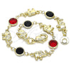 Pulsera Elegante 03.213.0093.08 Oro Laminado, Diseño de Elefante, con Granate and Negro Cristal, Pulido, Tono Dorado (07 MM Thickness, 8 Inches Length)