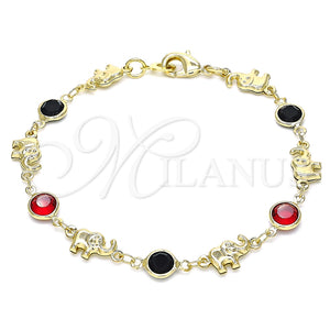 Pulsera Elegante 03.213.0093.08 Oro Laminado, Diseño de Elefante, con Granate and Negro Cristal, Pulido, Tono Dorado (07 MM Thickness, 8 Inches Length)