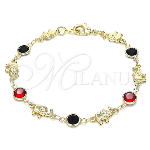 Pulsera Elegante 03.213.0093.08 Oro Laminado, Diseño de Elefante, con Granate and Negro Cristal, Pulido, Tono Dorado (07 MM Thickness, 8 Inches Length)