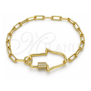 Pulsera Elegante 03.341.0076.07 Oro Laminado, Diseño de Judaica y Mano de Dios, con Micro Pave Blanca, Pulido, Tono Dorado (Grosor 04 MM, 7 Pulgadas de Largo)