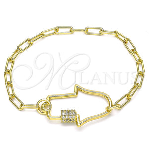 Pulsera Elegante 03.341.0076.07 Oro Laminado, Diseño de Mano de Dios, con Blanca Micro Pave, Pulido, Tono Dorado (04 MM Thickness, 7 Inches Length)