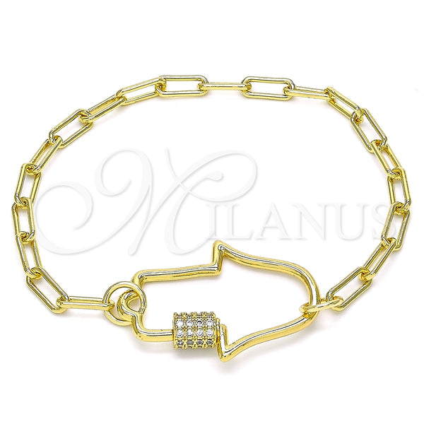 Pulsera Elegante 03.341.0076.07 Oro Laminado, Diseño de Mano de Dios, con Blanca Micro Pave, Pulido, Tono Dorado (04 MM Thickness, 7 Inches Length)