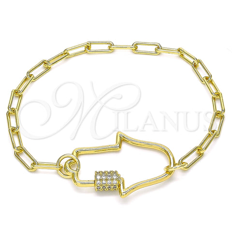 Pulsera Elegante 03.341.0076.07 Oro Laminado, Diseño de Mano de Dios, con Blanca Micro Pave, Pulido, Tono Dorado (04 MM Thickness, 7 Inches Length)