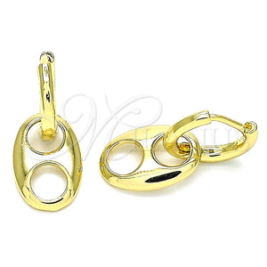 Argolla Huggie 02.341.0050.12 Oro Laminado, Diseño de Puff Mariner, Pulido, Tono Dorado