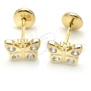 Arete Dormilona 02.09.0190 Oro Laminado, Diseño de Mariposa, con Zirconia Cubica Blanca, Pulido, Tono Dorado