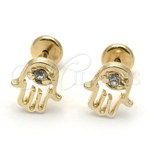 Arete Dormilona 02.09.0192 Oro Laminado, Diseño de Manos, con Blanca Zirconia Cubica, Pulido, Tono Dorado