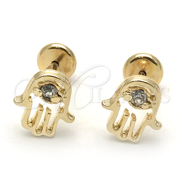 Arete Dormilona 02.09.0192 Oro Laminado, Diseño de Manos, con Blanca Zirconia Cubica, Pulido, Tono Dorado