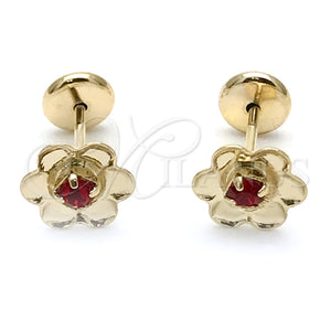 Arete Dormilona 02.09.0199 Oro Laminado, Diseño de Flor, con Granate Zirconia Cubica, Pulido, Tono Dorado