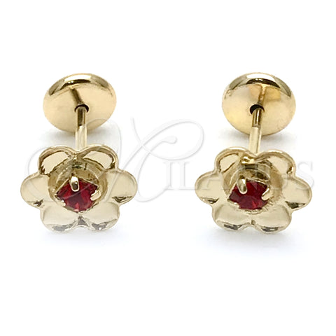 Arete Dormilona 02.09.0199 Oro Laminado, Diseño de Flor, con Granate Zirconia Cubica, Pulido, Tono Dorado