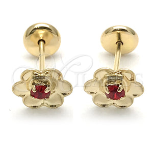 Arete Dormilona 02.09.0199.1 Oro Laminado, Diseño de Flor, con Rosado Zirconia Cubica, Pulido, Tono Dorado