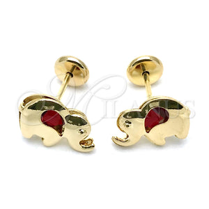 Arete Dormilona 02.09.0200 Oro Laminado, Diseño de Elefante, con Granate Zirconia Cubica, Pulido, Tono Dorado
