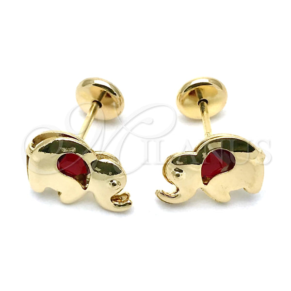 Arete Dormilona 02.09.0200 Oro Laminado, Diseño de Elefante, con Granate Zirconia Cubica, Pulido, Tono Dorado