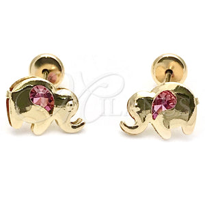 Arete Dormilona 02.09.0200.1 Oro Laminado, Diseño de Elefante, con Rosado Zirconia Cubica, Pulido, Tono Dorado