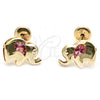 Arete Dormilona 02.09.0200.1 Oro Laminado, Diseño de Elefante, con Rosado Zirconia Cubica, Pulido, Tono Dorado