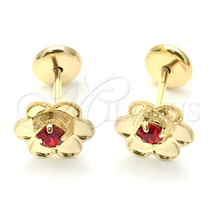 Arete Dormilona 02.09.0201 Oro Laminado, Diseño de Flor, con Granate Zirconia Cubica, Pulido, Tono Dorado