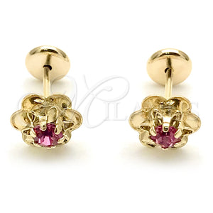 Arete Dormilona 02.09.0201.1 Oro Laminado, Diseño de Flor, con Rosado Zirconia Cubica, Pulido, Tono Dorado