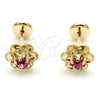 Arete Dormilona 02.09.0201.1 Oro Laminado, Diseño de Flor, con Rosado Zirconia Cubica, Pulido, Tono Dorado