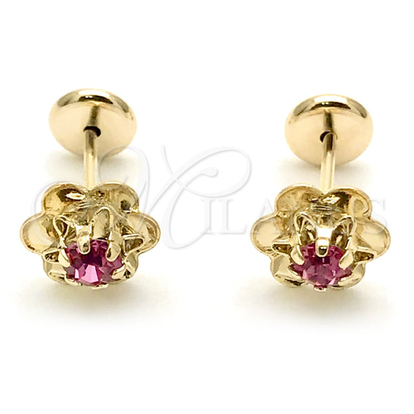 Arete Dormilona 02.09.0201.1 Oro Laminado, Diseño de Flor, con Rosado Zirconia Cubica, Pulido, Tono Dorado