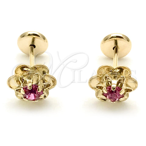Arete Dormilona 02.09.0201.1 Oro Laminado, Diseño de Flor, con Rosado Zirconia Cubica, Pulido, Tono Dorado