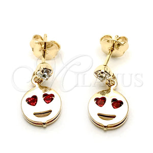 Arete Dormilona 02.09.0203 Oro Laminado, Diseño de Corazón, con Granate Zirconia Cubica, Pulido, Tono Dorado