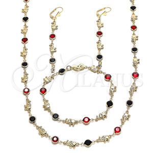 Collar, Pulsera y Dije 06.213.0006 Oro Laminado, Diseño de Elefante, con Granate and Negro Cristal, Pulido, Tono Dorado