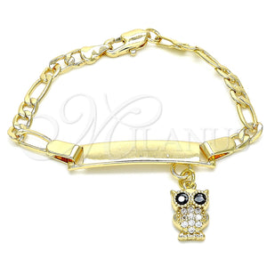 Pulsera con Placa 03.63.2173.06 Oro Laminado, Diseño de Con Nombre y Búho, con Blanca and Negro Micro Pave, Pulido, Tono Dorado (05 MM Thickness, 6 Inches Length)