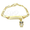 Pulsera con Placa 03.63.2173.06 Oro Laminado, Diseño de Con Nombre y Búho, con Blanca and Negro Micro Pave, Pulido, Tono Dorado (05 MM Thickness, 6 Inches Length)