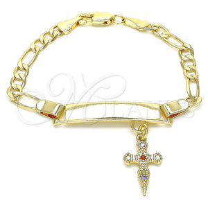 Pulsera con Placa 03.63.2176.1.06 Oro Laminado, Diseño de Con Nombre y Cruz, con Multicolor Micro Pave, Pulido, Tono Dorado (05 MM Thickness, 6 Inches Length)