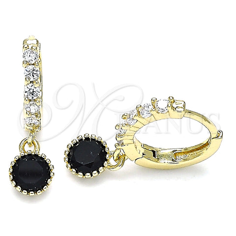 Argolla Huggie 02.213.0044.6 Oro Laminado, con Negro and Blanca Zirconia Cubica, Pulido, Tono Dorado