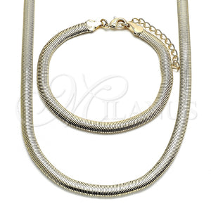 Collar y Pulsera 06.213.0007 Oro Laminado, Diseño de Cola de Raton, Pulido, Tono Dorado