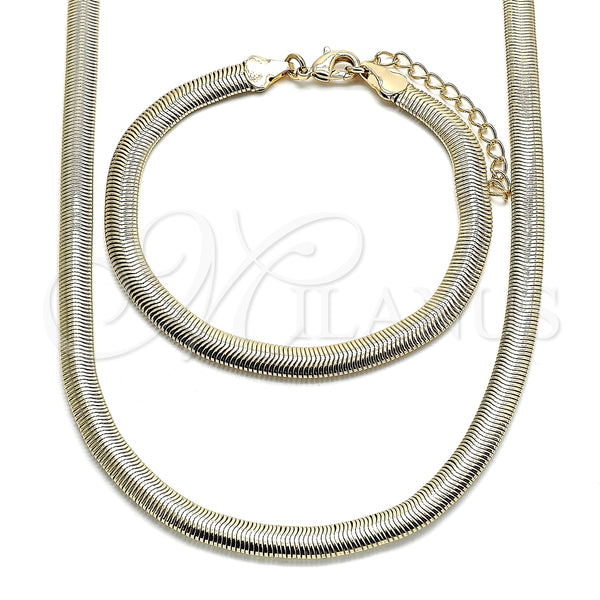 Collar y Pulsera 06.213.0007 Oro Laminado, Diseño de Cola de Raton, Pulido, Tono Dorado
