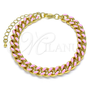 Pulsera Básica 03.341.0075.1.07 Oro Laminado, Diseño de Miami Cubana, Esmaltado Rosado, Tono Dorado (08 MM Thickness, 7 Inches Length)