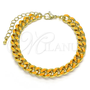 Pulsera Básica 03.341.0075.5.07 Oro Laminado, Diseño de Miami Cubana, Esmaltado Naranja, Tono Dorado (08 MM Thickness, 7 Inches Length)
