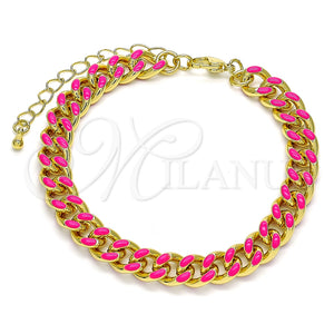 Pulsera Básica 03.341.0075.6.07 Oro Laminado, Diseño de Miami Cubana, Esmaltado Rosado Oscuro, Tono Dorado (08 MM Thickness, 7 Inches Length)