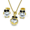 Juego de Arete y Dije de Adulto 10.379.0002 Oro Laminado, Diseño de Búho, con Negro and Blanca Cristal, Pulido, Tono Dorado