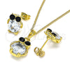 Juego de Arete y Dije de Adulto 10.379.0002 Oro Laminado, Diseño de Búho, con Negro and Blanca Cristal, Pulido, Tono Dorado