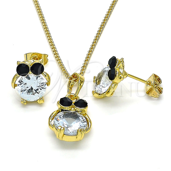 Juego de Arete y Dije de Adulto 10.379.0002 Oro Laminado, Diseño de Búho, con Negro and Blanca Cristal, Pulido, Tono Dorado