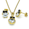 Juego de Arete y Dije de Adulto 10.379.0002 Oro Laminado, Diseño de Búho, con Negro and Blanca Cristal, Pulido, Tono Dorado