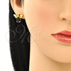 Juego de Arete y Dije de Adulto 10.379.0003 Oro Laminado, Diseño de Abeja, con Negro Cristal, Pulido, Tono Dorado